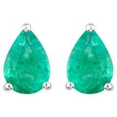Zambian Emerald Stud Earrings 1.2 Carats 14K White Gold