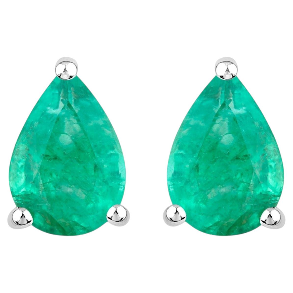 Zambian Emerald Stud Earrings 1.2 Carats 14K White Gold