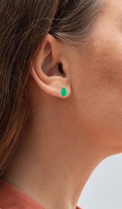 Zambian Emerald Stud Earrings 1.2 Carats 14K Yellow Gold