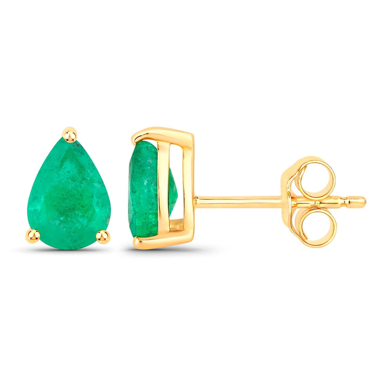 Contemporaneo Zambian Emerald Stud Earrings 1.2 Carats 14K Yellow Gold in vendita
