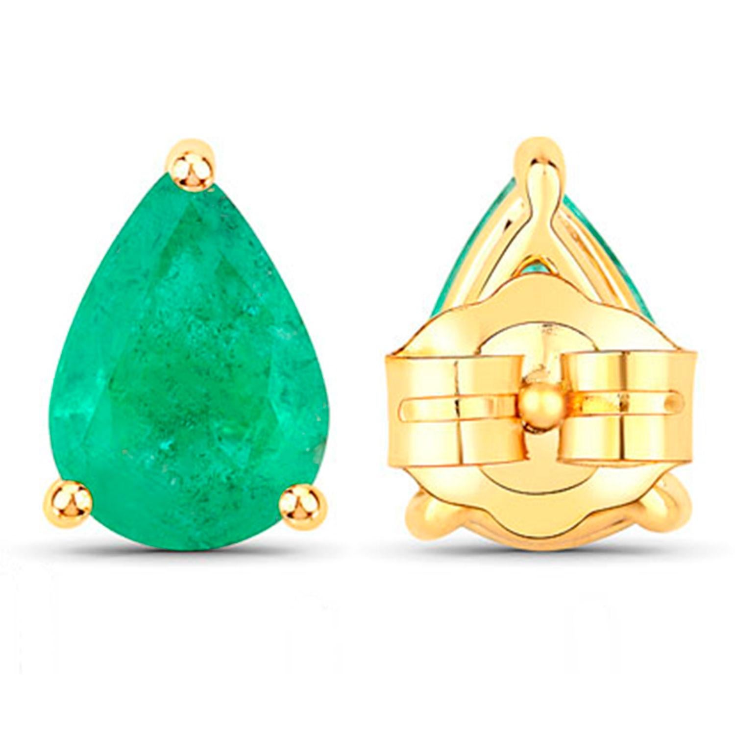 Zambian Emerald Stud Earrings 1.2 Carats 14K Yellow Gold In condizioni ottime in vendita a Punta Gorda, FL