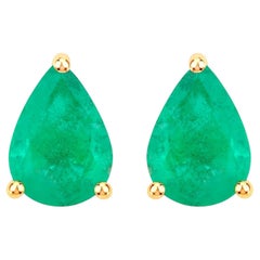Zambian Emerald Stud Earrings 1.2 Carats 14K Yellow Gold