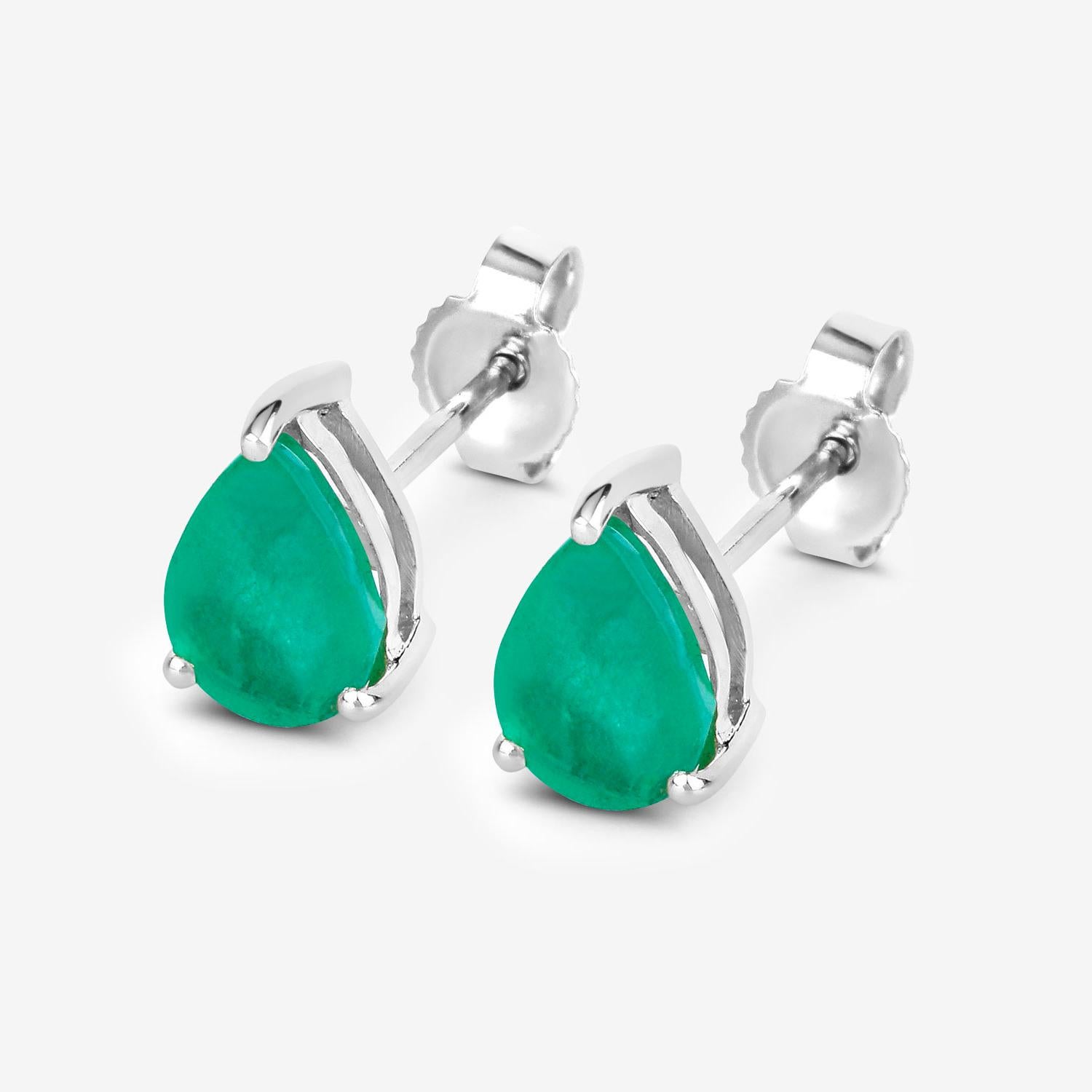 Contemporaneo Zambian Emerald Stud Earrings 1.29 Carats 10K White Gold in vendita