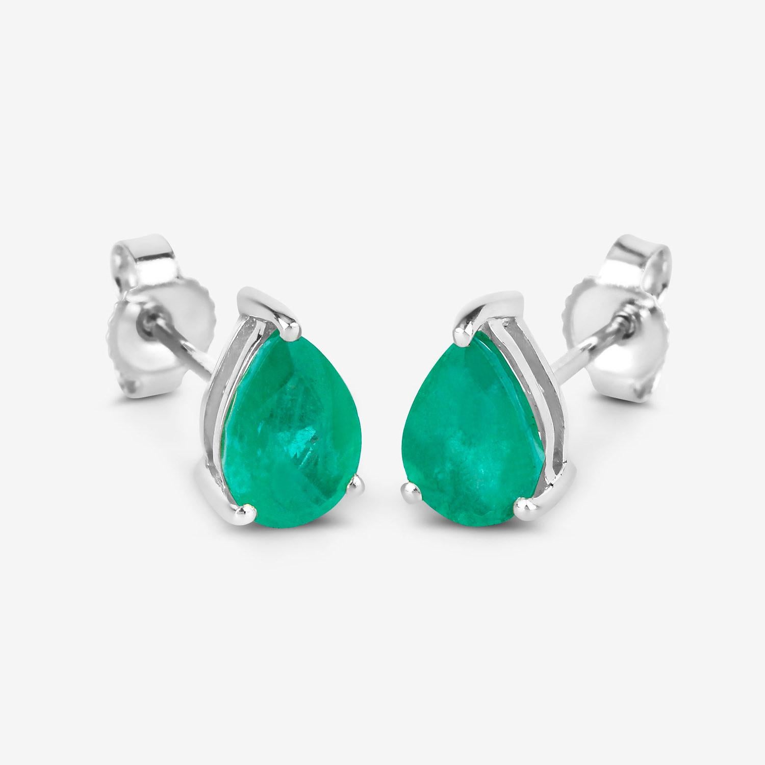 Taglio a goccia Zambian Emerald Stud Earrings 1.29 Carats 10K White Gold in vendita