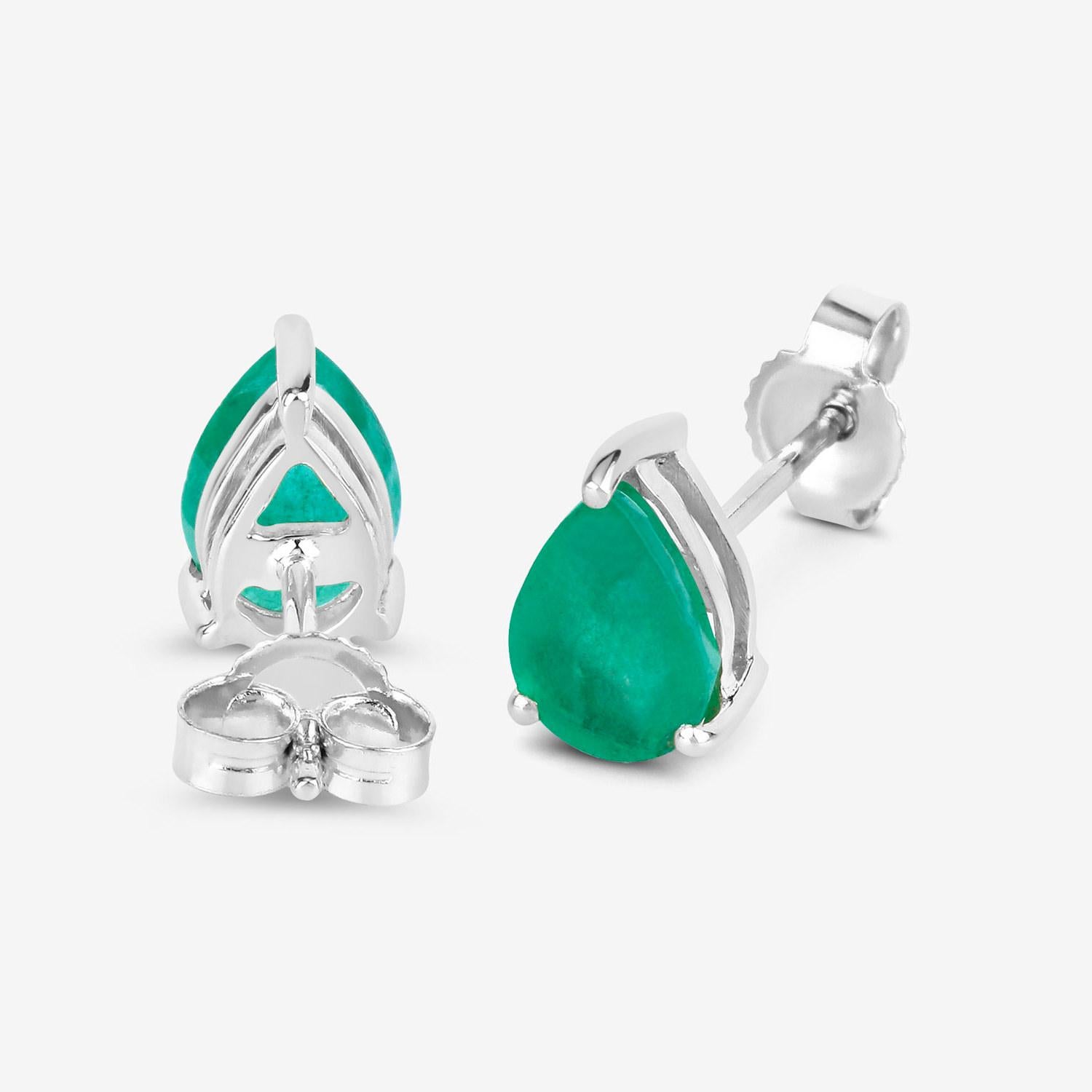 da uomo o donna Zambian Emerald Stud Earrings 1.29 Carats 10K White Gold in vendita
