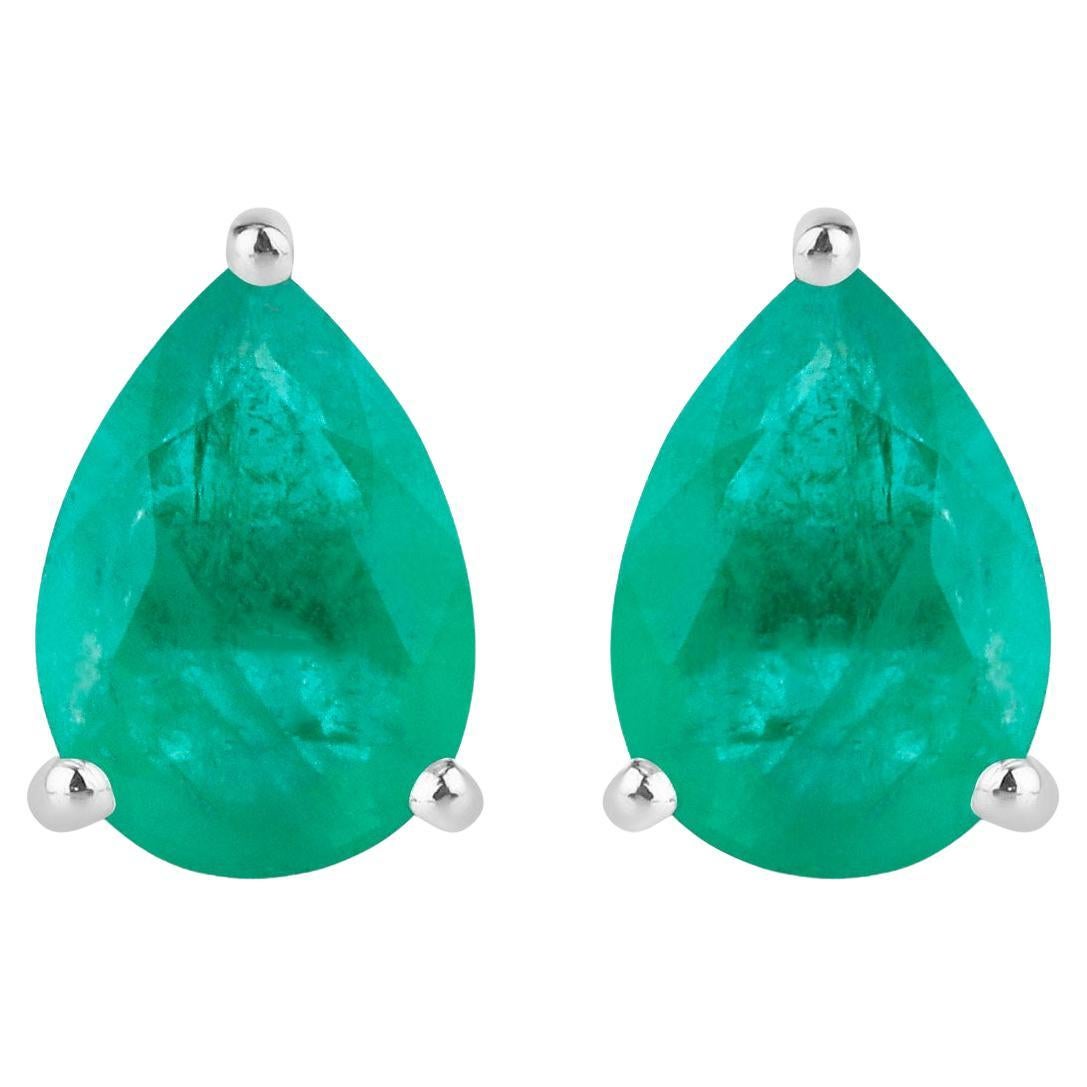 Zambian Emerald Stud Earrings 1.29 Carats 10K White Gold in vendita