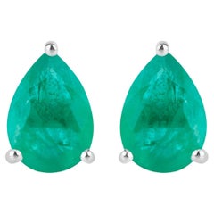 Zambian Emerald Stud Earrings 1.29 Carats 10K White Gold