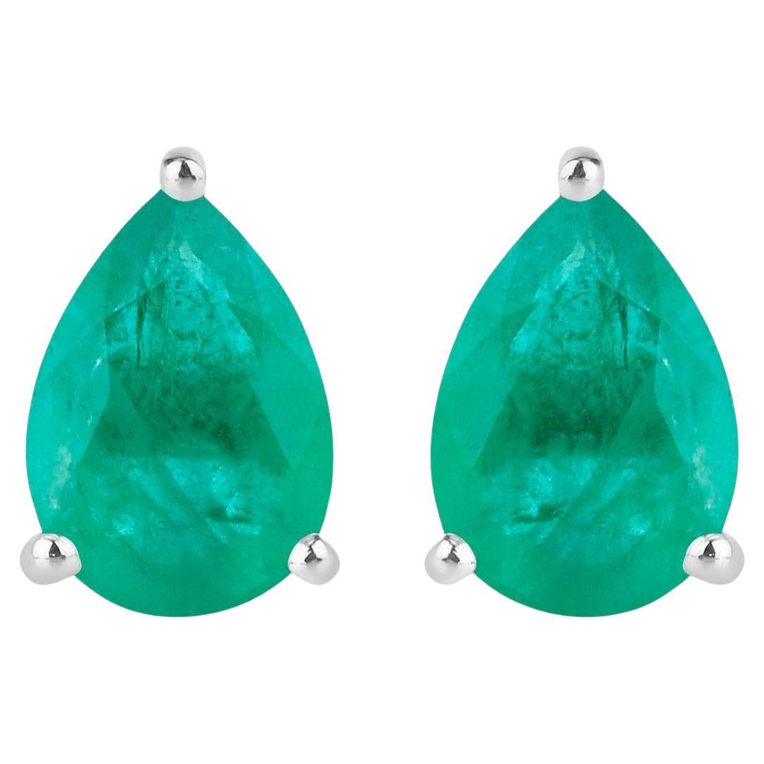 Zambian Emerald Stud Earrings 1.29 Carats 10K White Gold