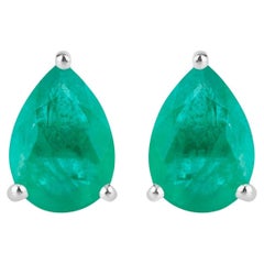 Zambian Emerald Stud Earrings 1.29 Carats 10K White Gold