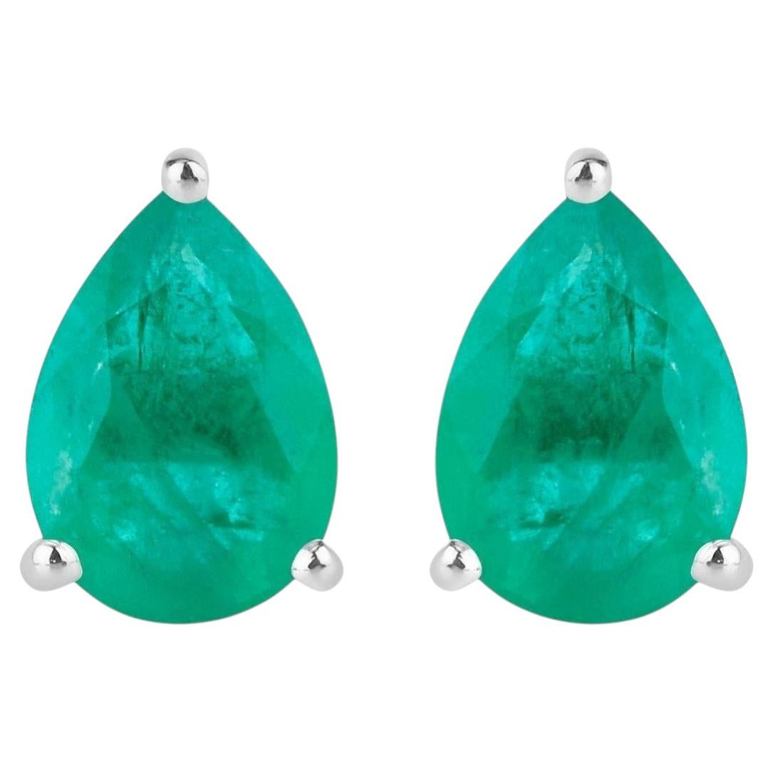 Zambian Emerald Stud Earrings 1.29 Carats 10K White Gold For Sale