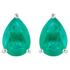 Zambian Emerald Stud Earrings 1.29 Carats 10K White Gold