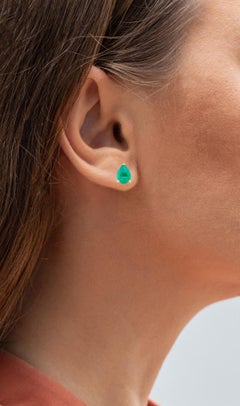 Zambian Emerald Stud Earrings 1.29 Carats 10K Yellow Gold