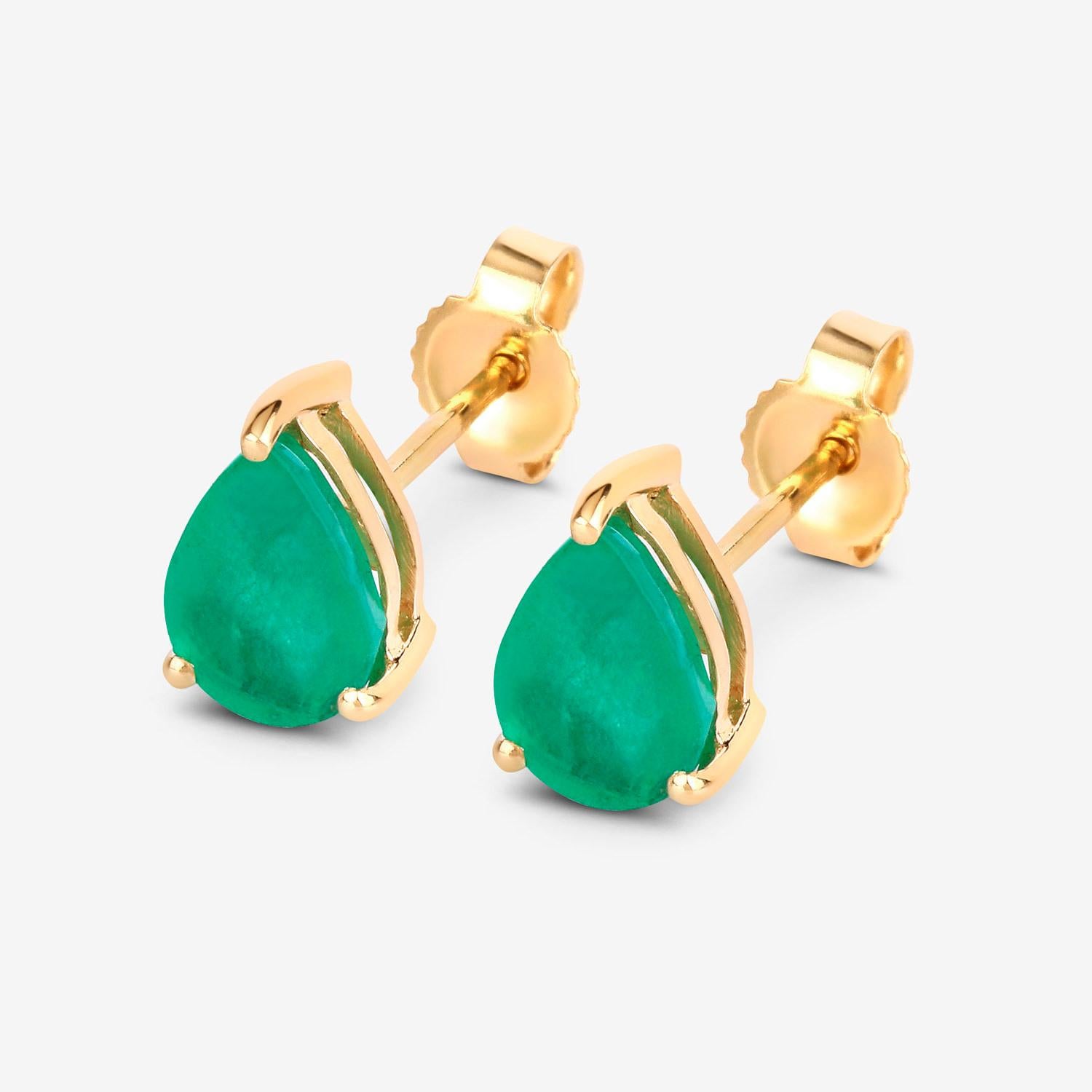 Contemporaneo Zambian Emerald Stud Earrings 1.29 Carats 10K Yellow Gold in vendita