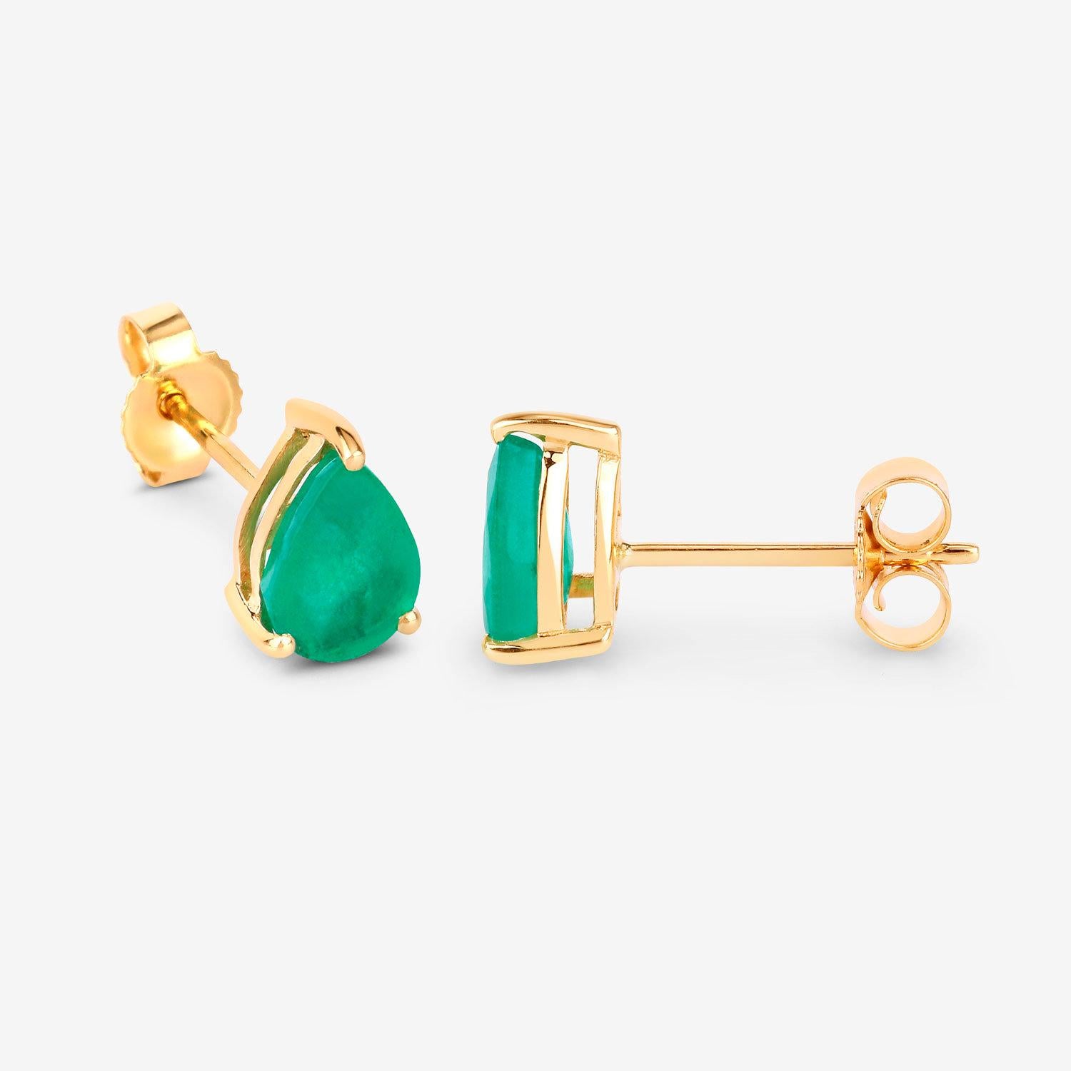 Zambian Emerald Stud Earrings 1.29 Carats 10K Yellow Gold In condizioni ottime in vendita a Punta Gorda, FL