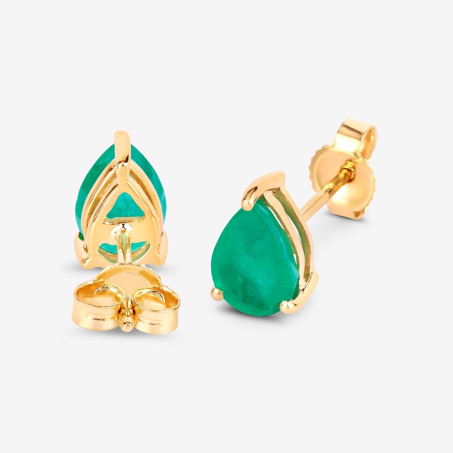 da uomo o donna Zambian Emerald Stud Earrings 1.29 Carats 10K Yellow Gold in vendita