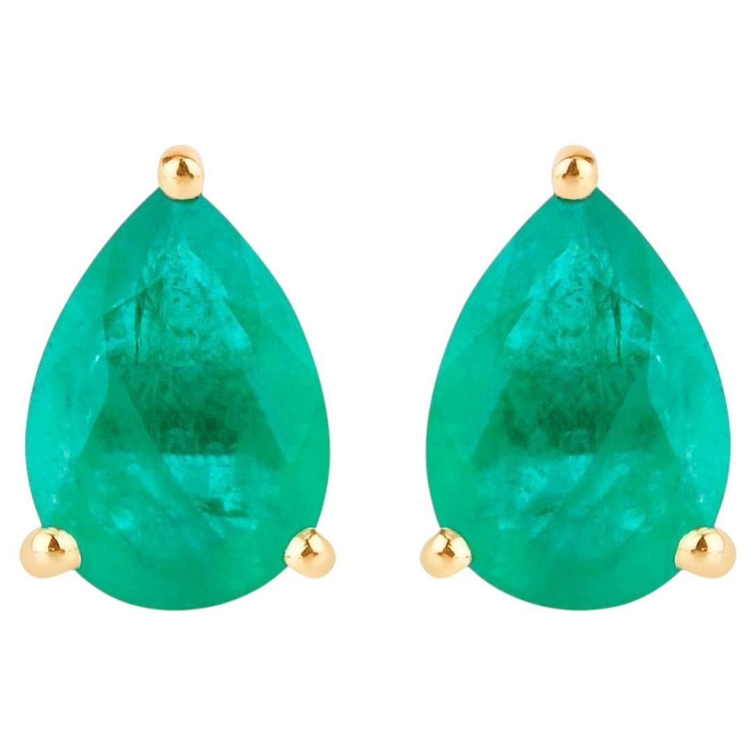 Zambian Emerald Stud Earrings 1.29 Carats 10K Yellow Gold