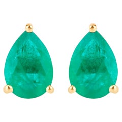 Zambian Emerald Stud Earrings 1.29 Carats 10K Yellow Gold