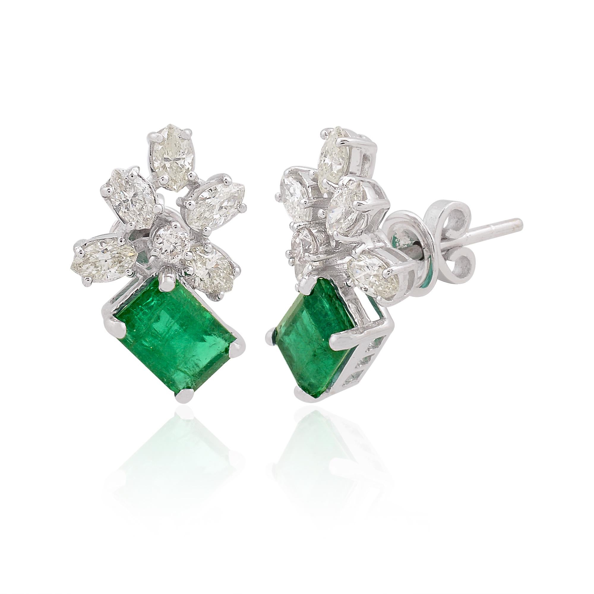Item Code :- SEE-11435
Gross Wt :- 4.05 gm
18k White Gold Wt :- 3.42 gm
Diamond Wt :- 1.04 carat  ( AVERAGE DIAMOND CLARITY SI1-SI2 & COLOR H-I )
Emerald Wt :- 2.09 carat
Earrings Size :- 15x9 mm approx.
✦ Sizing
.....................
We can adjust