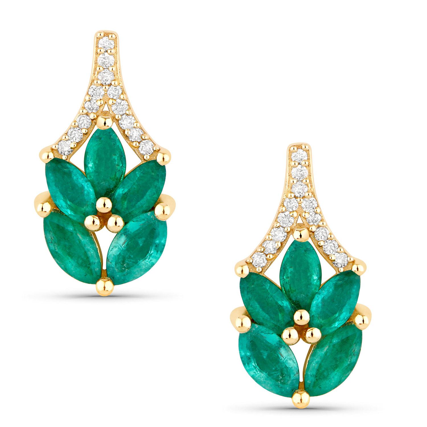 Contemporain Boucles d'oreilles émeraude de Zambie Diamants blancs Or jaune 14K en vente