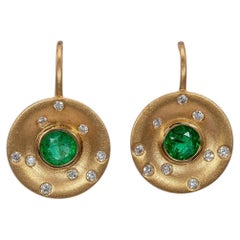 Zambian Emerald Stud Earrings with Earth-Mined Diamond Accents: Solid 14K Gold