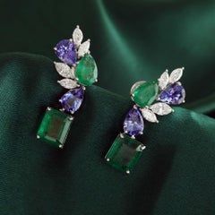 Sambische Smaragd-Tansanit-Diamant-Ohrringe in 18K Gold