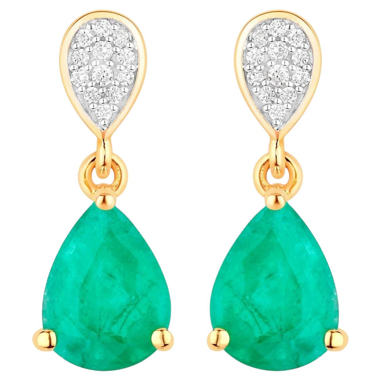 Sambia Smaragd Teardrop Ohrringe Diamanten 2,2 Karat 14K Gelbgold