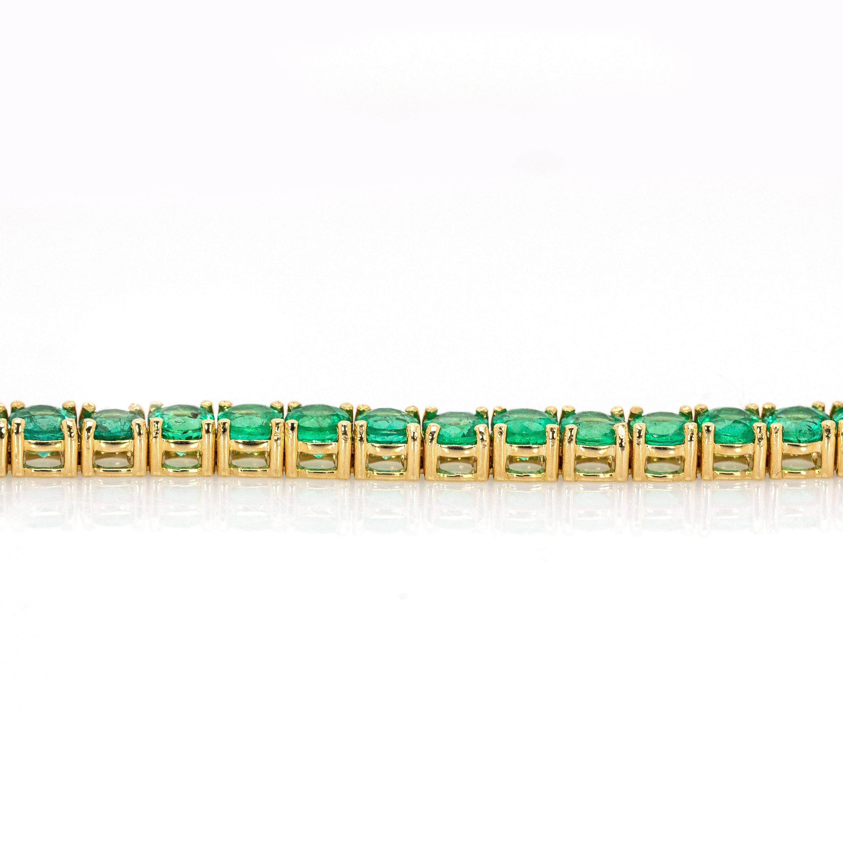 Pulsera de Tenis Esmeralda de Zambia: Oro amarillo macizo de 14 quilates, cierre de caja, redonda de 3,4 mm en Nuevo estado para la venta en Columbus, OH