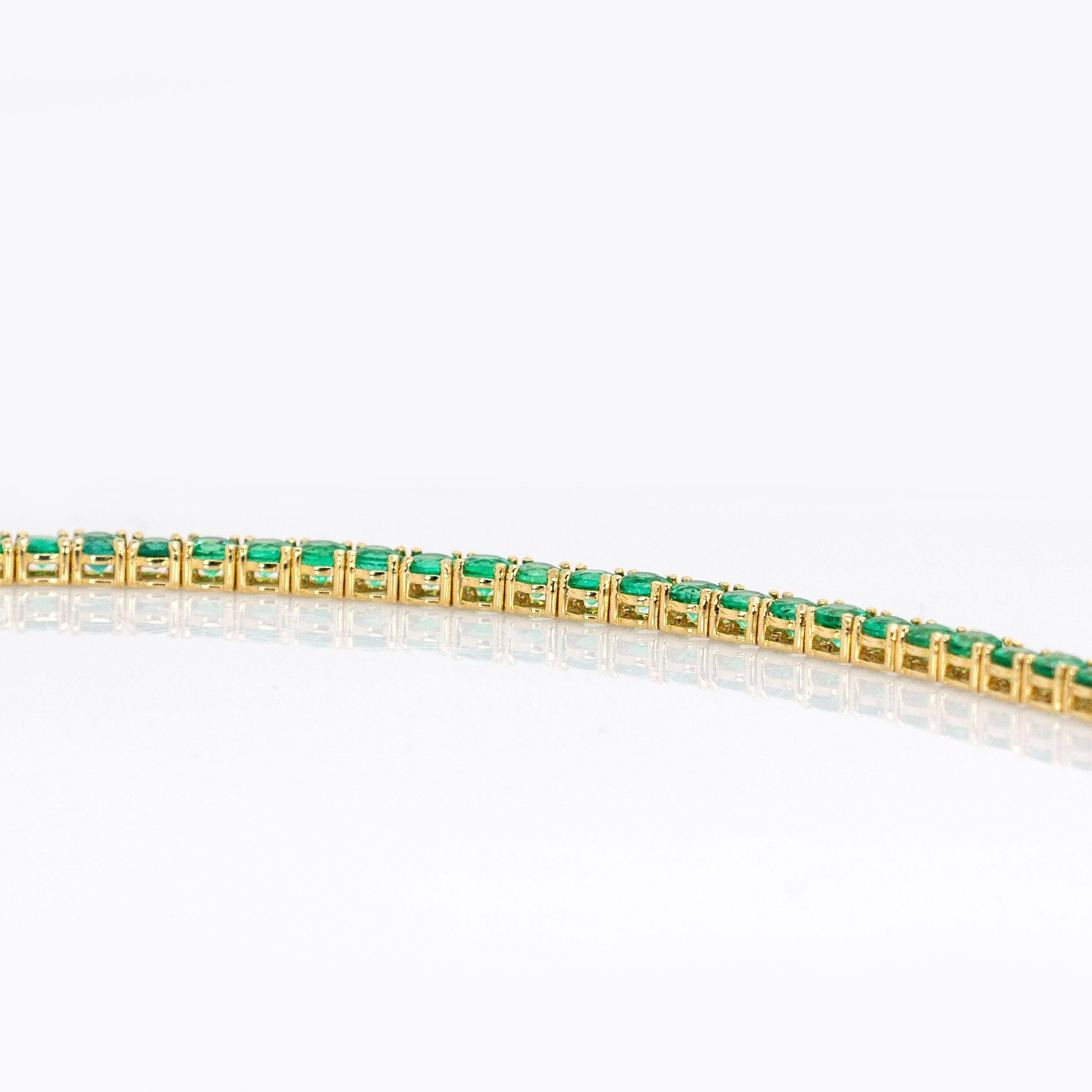 De las mujeres Pulsera de Tenis Esmeralda de Zambia: Oro amarillo macizo de 14 quilates, cierre de caja, redonda de 3,4 mm en venta