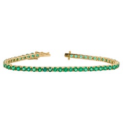 Zambian Emerald Tennis Bracelet: 14K Solid Yellow Gold, Box Closure, Round 3.4mm