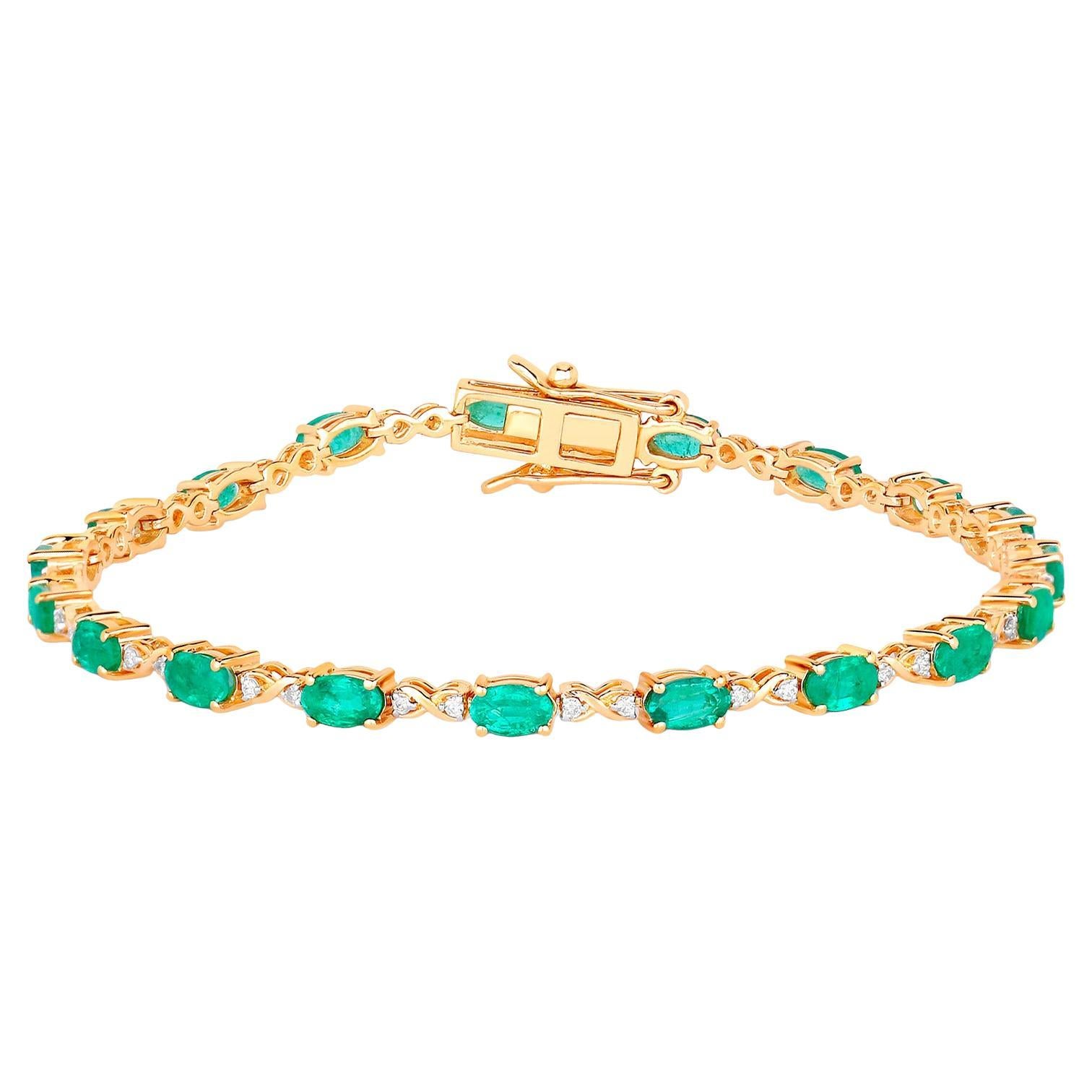 Esmeralda de Zambia Pulsera de Tenis Diamantes 3.8 Quilates Oro Amarillo 14K en venta