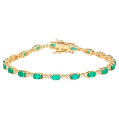Zambian Emerald Tennis Bracelet Diamonds 3.8 Carats 14K Yellow Gold