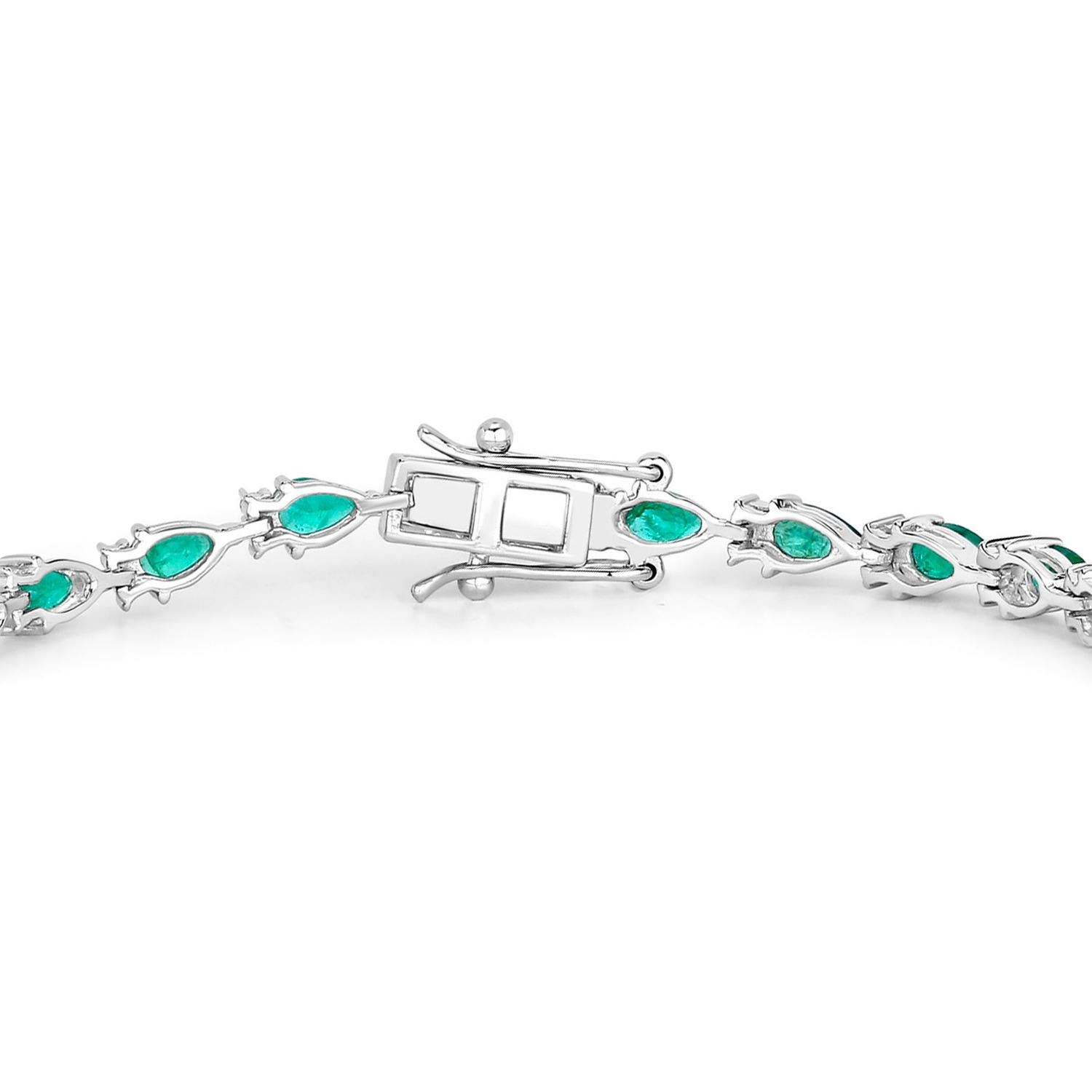 Sambia Smaragd Tennis Armband Diamanten 4,6 Karat 14K Weißgold (Zeitgenössisch) im Angebot