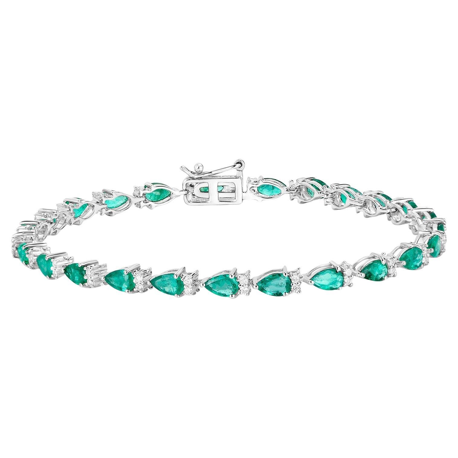Sambia Smaragd Tennis Armband Diamanten 4,6 Karat 14K Weißgold im Angebot