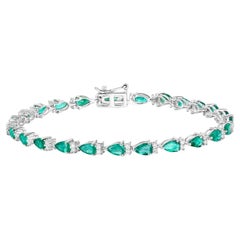 Zambian Emerald Tennis Bracelet Diamonds 4.6 Carats 14K White Gold