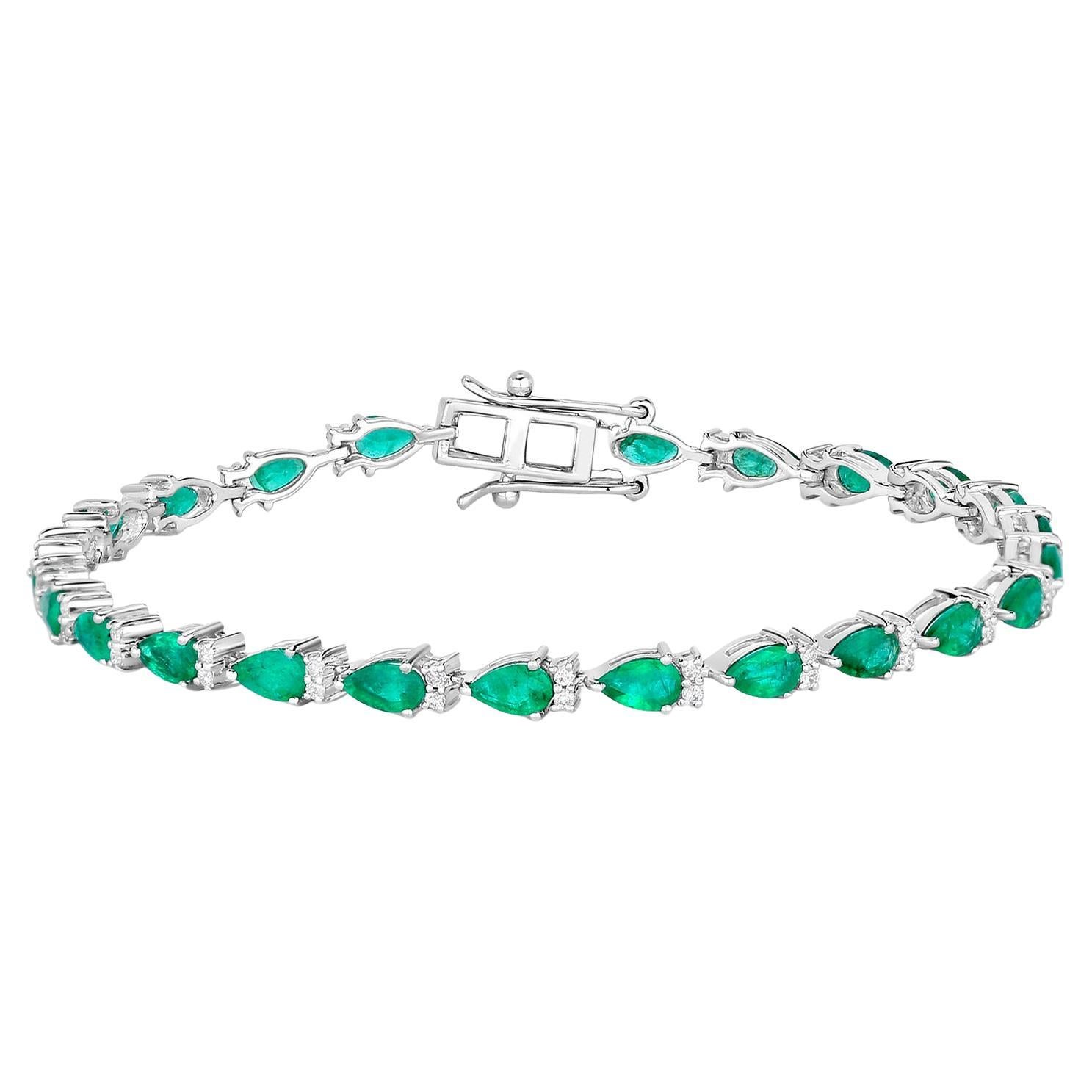Sambia Smaragd Tennis Armband Diamanten 4,6 Karat 14K Weißgold
