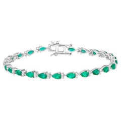 Zambian Emerald Tennis Bracelet Diamonds 4.6 Carats 14K White Gold