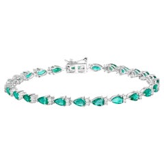 Zambian Emerald Tennis Bracelet Diamonds 4.6 Carats 14K White Gold