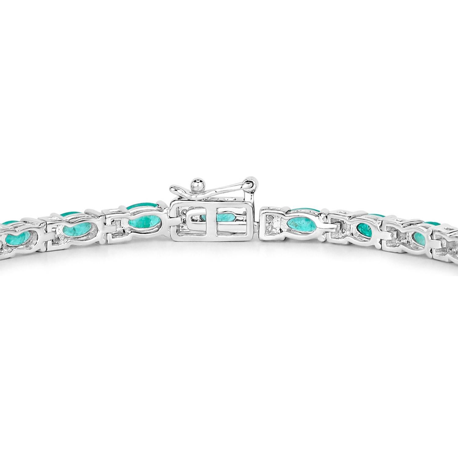 Sambia Smaragd Tennis Armband Diamanten 4,9 Karat 14K Weißgold (Ovalschliff) im Angebot