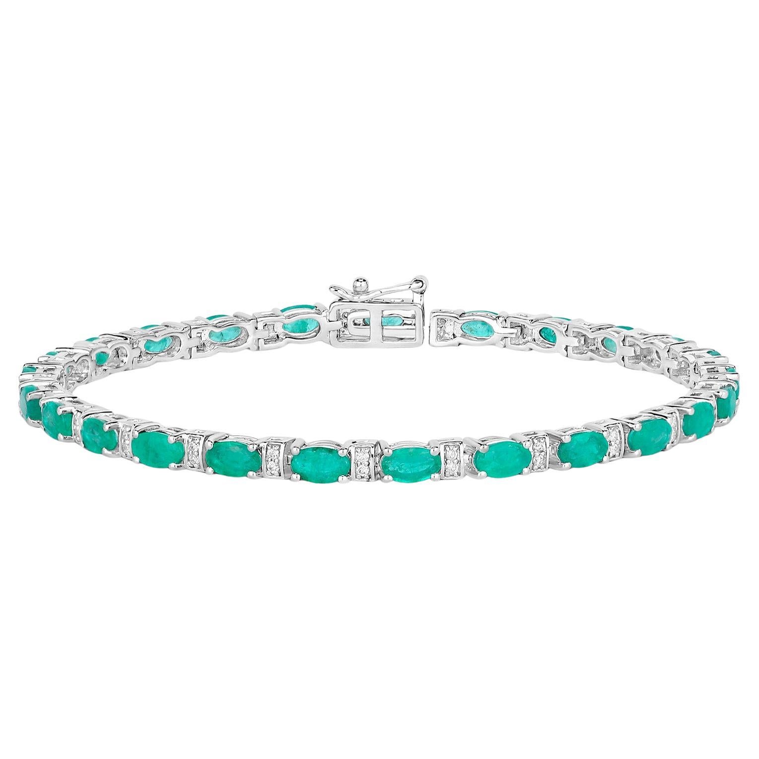 Sambia Smaragd Tennis Armband Diamanten 4,9 Karat 14K Weißgold