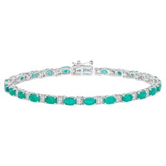 Zambian Emerald Tennis Bracelet Diamonds 4.9 Carats 14K White Gold