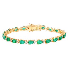 Zambian Emerald Tennis Bracelet Diamonds 7.8 Carats 14K Yellow Gold