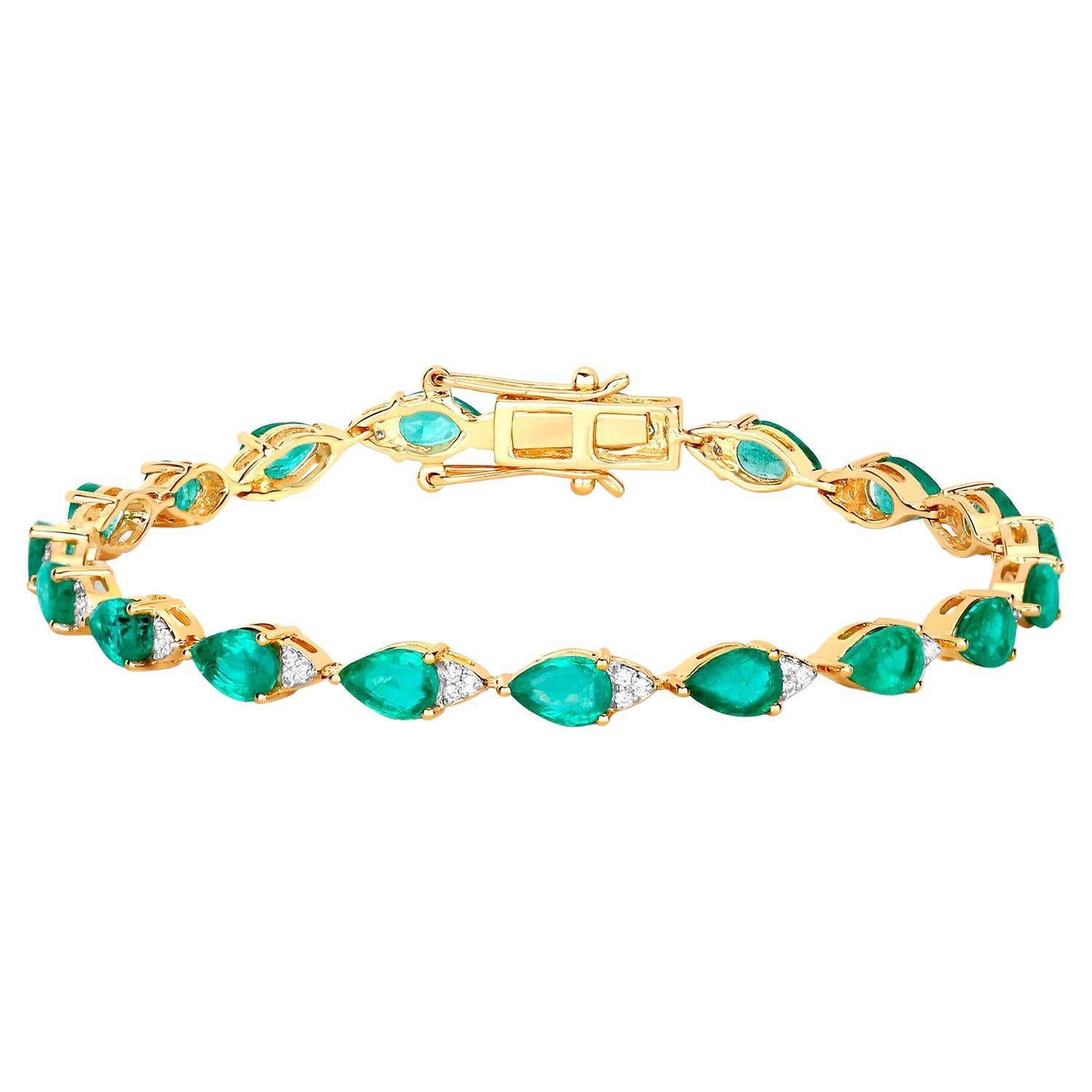 Bracelet tennis en or jaune 18 carats avec émeraudes de Zambie et diamants 6,91 carats en vente