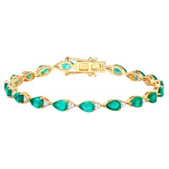 Zambian Emerald Tennis Bracelet With Diamonds 6.91 Carats 18K Yellow Gold