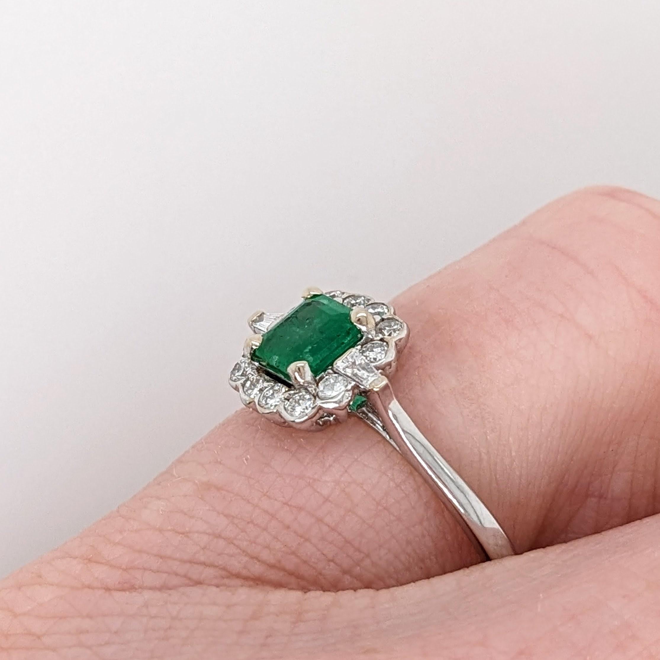 Zambian Emerald w Earth Mined Diamonds in Solid 14K White Gold EM 5mm For Sale 2