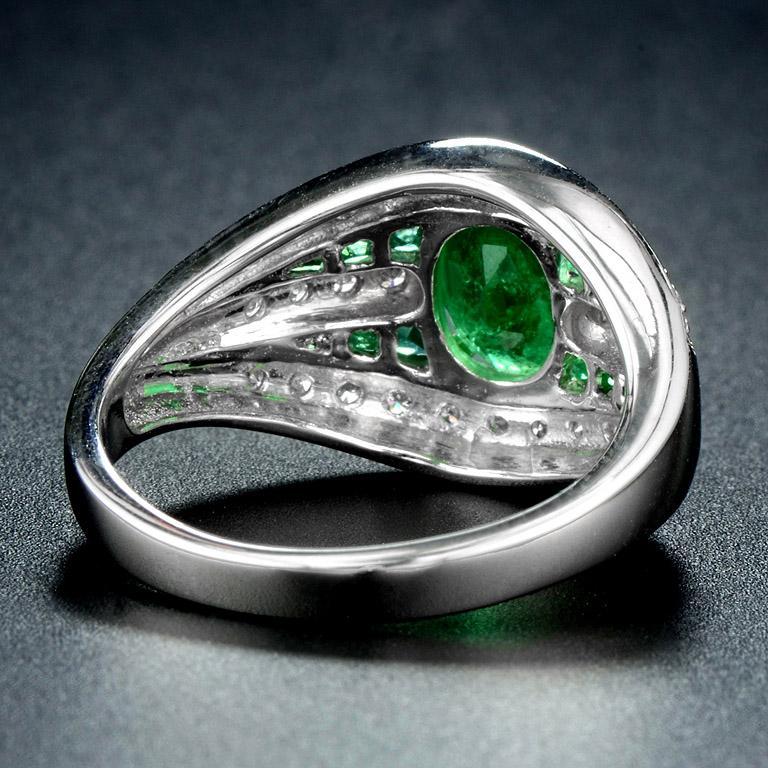 Zambian Emerald with Diamond Cocktail Ring in 18K White Gold 5