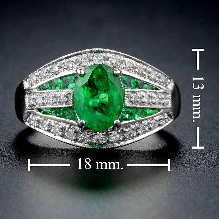 Zambian Emerald with Diamond Cocktail Ring in 18K White Gold 7
