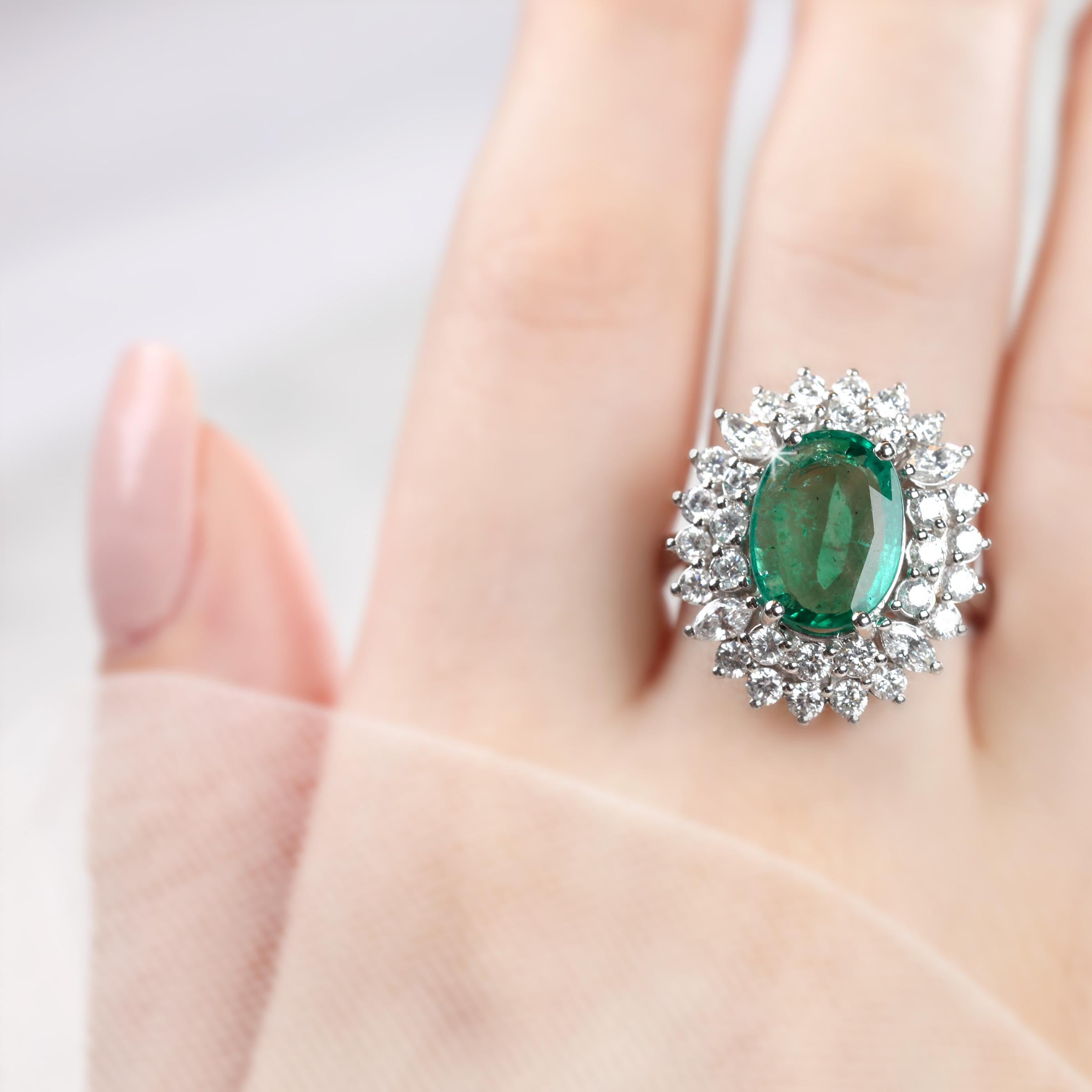 Edwardian Zambian Emerald with Diamond Ring