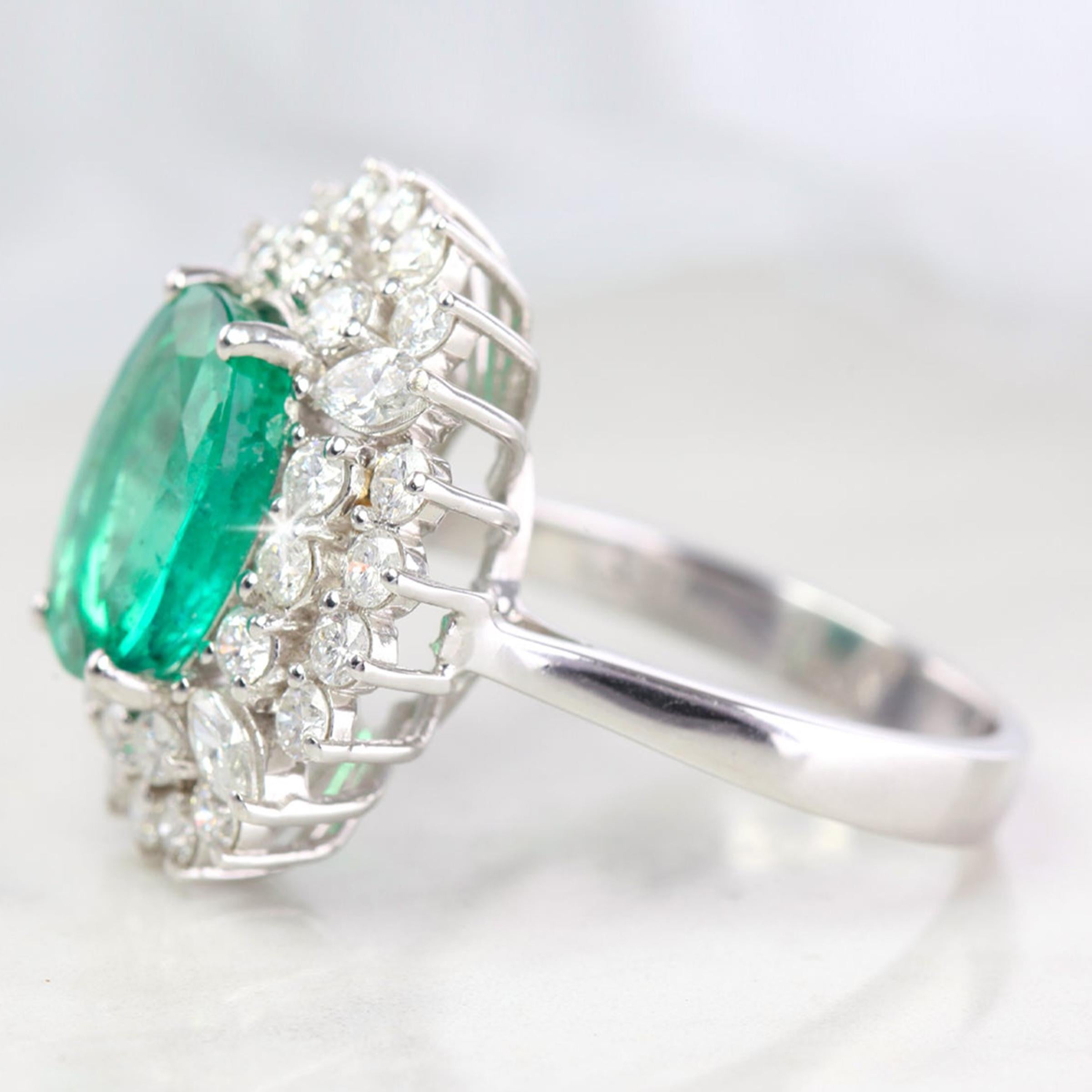 Oval Cut Zambian Emerald with Diamond Ring