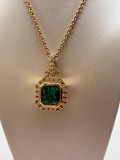Zambian eye clean emerald diamond pendant necklace 18KT
