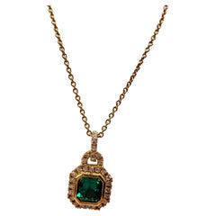 Zambian eye clean emerald diamond pendant necklace 18KT